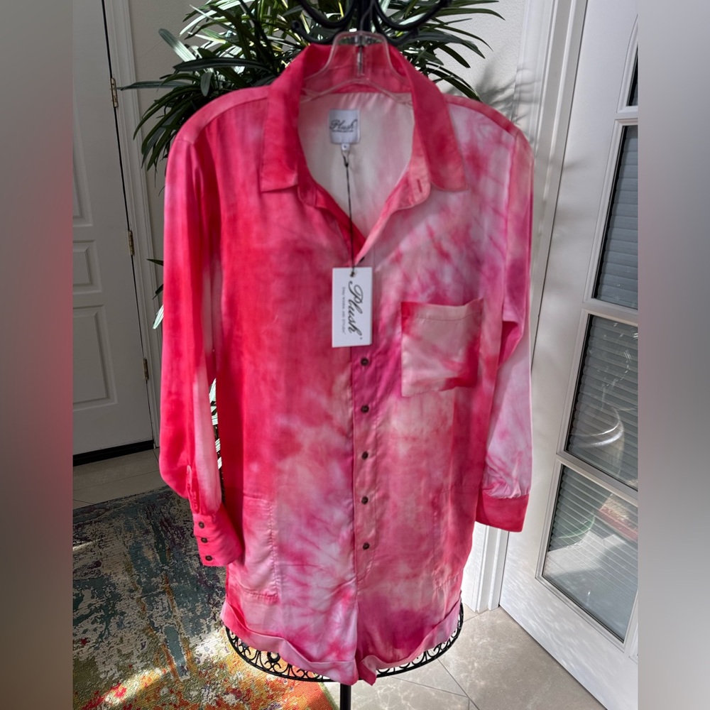 Pink Tie-Dye Button Down Romper.